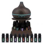 Ultimate Aromatherapy Ultrasonic 300ml Diffuser & Top 10 Therapeutic Grade Essential Oils Set w/Rotating Display Stand – 4 Timer & 7 Ambient Light Settings