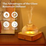 Lecdura 200ml Glass Dome Essential Oil Diffuser, Ultrasonic Aroma Diffusers with Glass Reservoir & Wood Base Timer Auto-Off Brightness Adjustable Flame Light