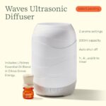 Lifelines 200 ML Waves Ultrasonic Diffuser for Essential Oils, Features Cascading Mist & Colored Lights, Lifelines Citrus Grove Essential Oil Blend 7.5 ML Included