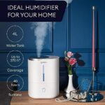 GENIANI Smart Humidifier for Bedroom Large Room, Top Fill Cool Mist Humidifiers 4L with Essential Oil Tray for Home, Baby, Plants, Quiet Air Humidifier Ultrasonic, Easy to Clean, Night Light (White)