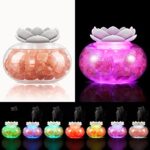 Essential Oil Diffusers Aromatherapy Diffuser: Vyaime Salt Lamp Diffuser for Home Bedroom Office, Pink Crystal Himalayan Cute Lotus Auto Shut-Off 7 Colors LED Night Light – White