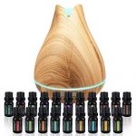 Aromatherapy Essential Oil Diffuser Gift Set – 400ml Ultrasonic Diffuser with 20 Essential Plant Oils – 4 Timer & 7 Ambient Light Settings – Therapeutic Grade Essential Oils