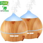 Essential Oil Diffuser XFelectronics 2 pack 250ml Diffusers for Essential Oils Wood Grain Aromatherapy Diffuser Ultrasonic Humidifier with Waterless Auto Shut off, 7 Colors Light for Home Office Baby